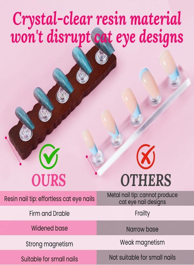 ESUOHYM Nail Stand for Press On Art Display Practice 2 Set, 1 Heart Shaped Acrylic Magnetic Nail Stand, Fake Nail Holder with 200 Pieces Double-sided Tape, For Home DIY Salon Supplies (Walnut, Medium) - Image 2